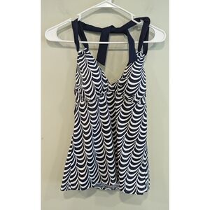 Lands' End Blue White Scalloped Tankini Halter Top Size 6L